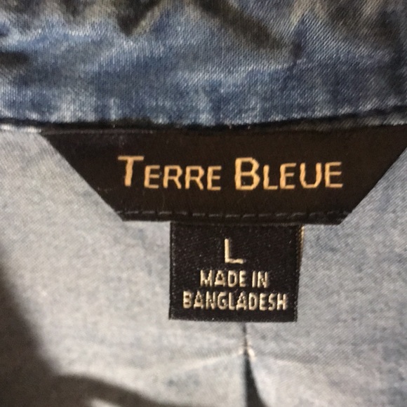 Terre Bleue top size Large button down long tab sleeves blue fisherman western - Picture 2 of 12